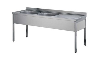 Inox spoeltafel met 2 bakken en 1 aanrecht rechts 11100072