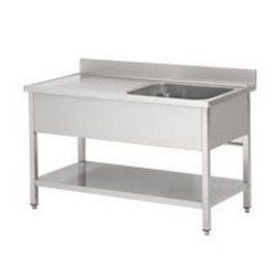 Inox spoeltafel met ondertablet en met 1 bak en aanrecht links 1S421221M6