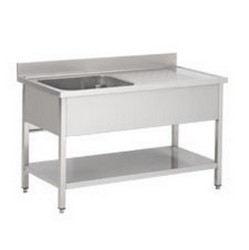 Inox spoeltafel met ondertablet en 1 bak en aanrecht rechts 1S421220M6