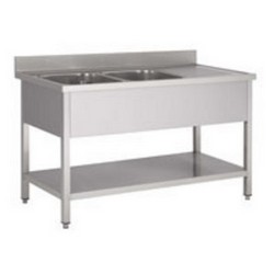 Inox spoeltafel met ondertablet en 2 bakken en 1 aanrecht rechts 1S421635M6