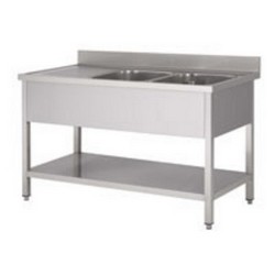 Inox spoeltafel met ondertablet en 2 bakken met aanrecht links 1S422024M6