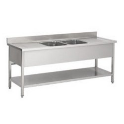 Inox spoeltafel met ondertablet en 2 bakken en 2 aanrechten 1S422018M6