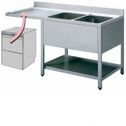 Inox spoeltafel met overstekend aanrecht links en 2 bakken 1S421666MO6